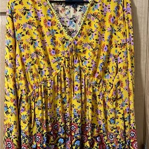Floral Yellow V-Neck Blouse